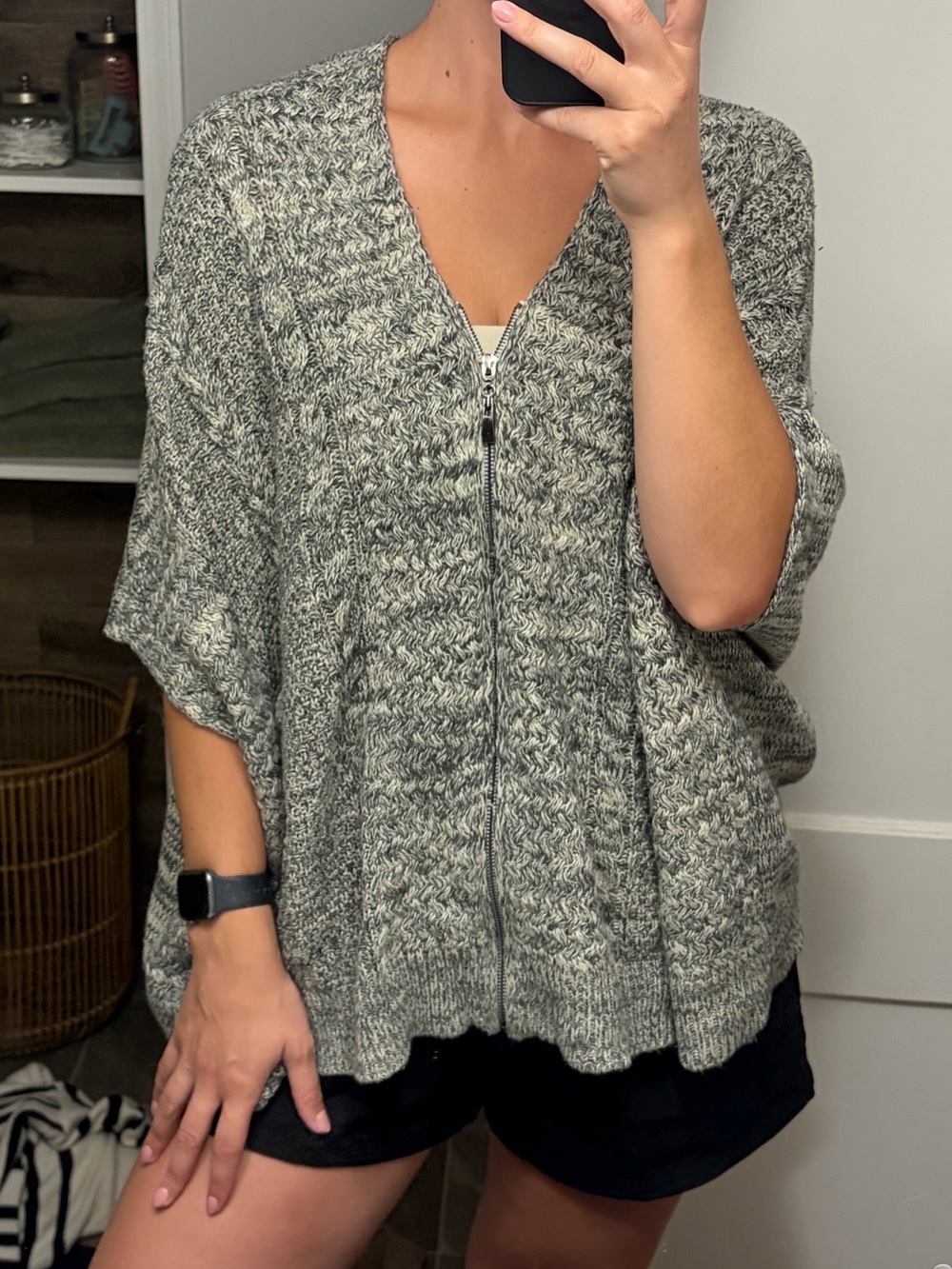Xhilaration Heather Gray Chunky Zip-Front Knit Top